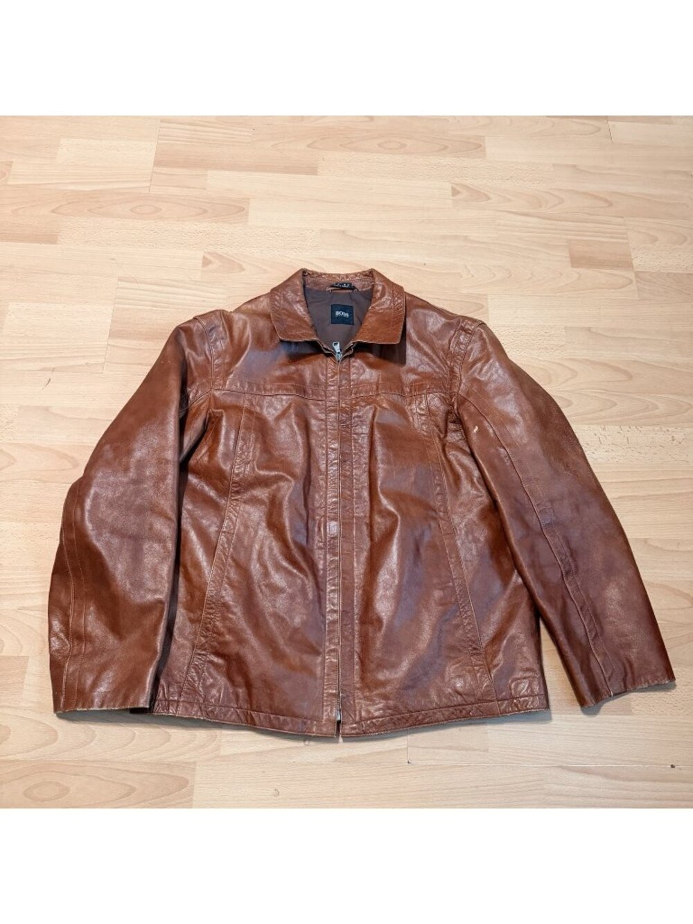 Boss Hugo Boss Vintage 90s Brown Turkey Calf Nappa Leather Jacket IT US 42 R